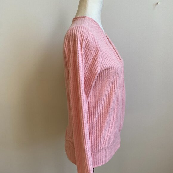 GIBSON BNWOT Pink Long Sleeve Faux Wrap Vneck Top Sz Small New Waffle Knit - Picture 4 of 8